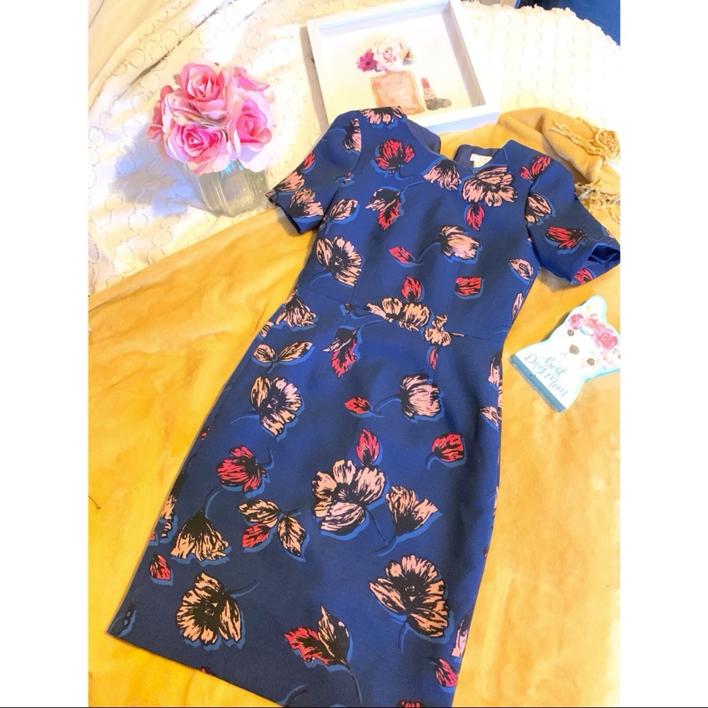 J. Crew - Short Sleeve Floral Print Knee Length Dress-Fitted at waist
